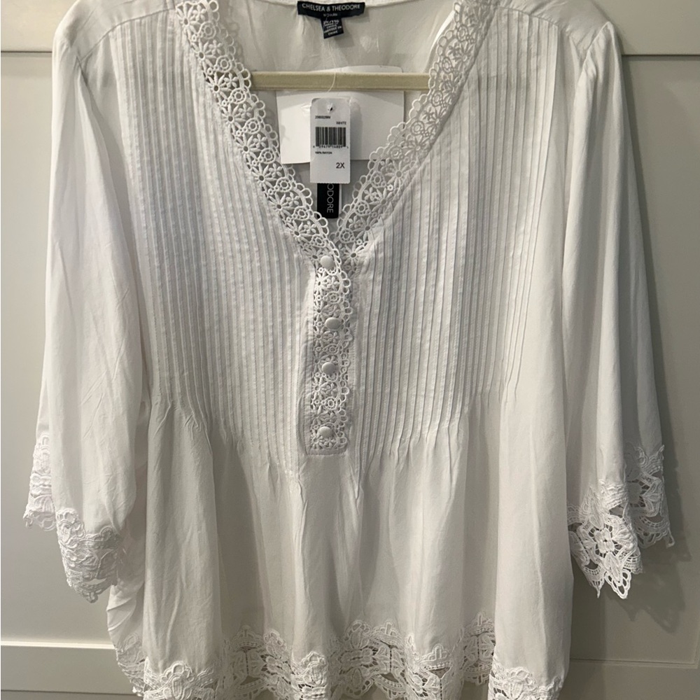 Chelsea & Theodore White Blouse with Lace Accents